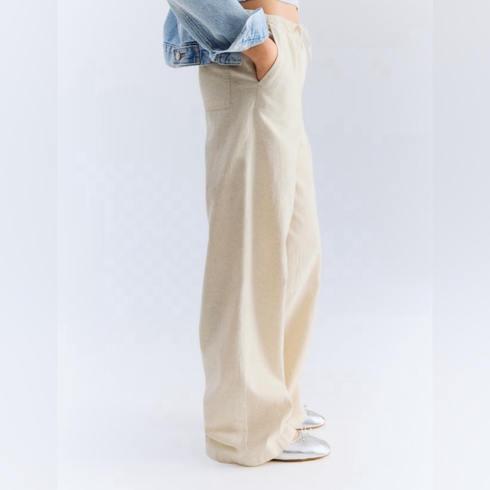 H&M Cream Girls Linen Pants - Picture 3 of 7